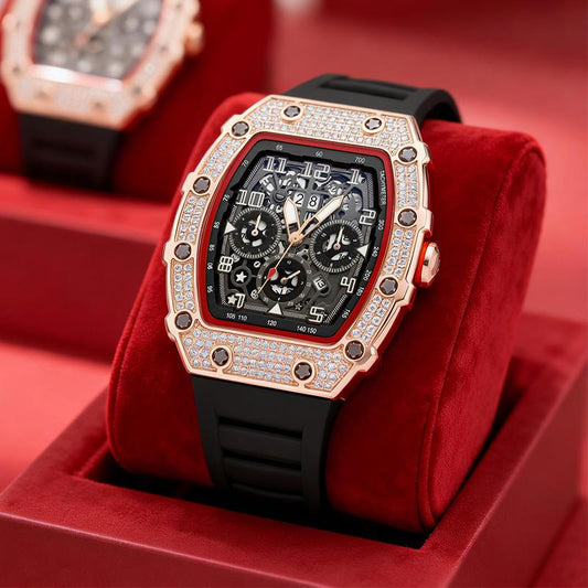 ⏳Offre à durée limitée : 50 % de réduction⏰Montre de luxe pour homme de forme tonneau, ornée de strass⌚