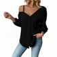 👚Chemise à boutons pour femme, épaules dénudées – Asymétrique, tissu froissé et manches longues – Aérée, décontractée et chic 💫