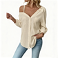👚Chemise à boutons pour femme, épaules dénudées – Asymétrique, tissu froissé et manches longues – Aérée, décontractée et chic 💫