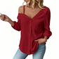 👚Chemise à boutons pour femme, épaules dénudées – Asymétrique, tissu froissé et manches longues – Aérée, décontractée et chic 💫