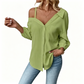 👚Chemise à boutons pour femme, épaules dénudées – Asymétrique, tissu froissé et manches longues – Aérée, décontractée et chic 💫
