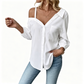 👚Chemise à boutons pour femme, épaules dénudées – Asymétrique, tissu froissé et manches longues – Aérée, décontractée et chic 💫