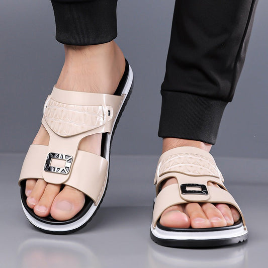 👞PROMO FLASH 57%🏖️Sandales Slip-On Homme Simili Cuir – 2 Textures, Semelle Anti-Dérapante, 3 Couleurs, Pointures 39-48, Respirantes, Rembourrées✨