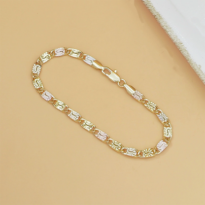💛✨ PROMO FLASH : 50% DE RÉDUCTION ! Bracelet à Maillons Tricolore – Bijou Facetté Finition Ciselée, Alliance Or Jaune/Rose/Blanc & Fermoir Mousqueton Sécurisé for une Élégance Intemporelle au Quotidien ✨