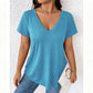 👕 PROMO LIMITÉE 50% DE RÉDUCTION ! 💥 T-Shirt Femme Col V Manches Courtes – Coupe Décontractée, Ourlet Courbé, Polyvalent ✨