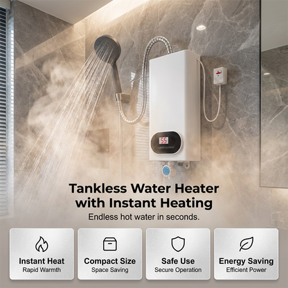 💧 Chauffe-Eau Électrique Instantané Sans Réservoir – Compact, Écran LED & Protection Anti-Fuite 🏠