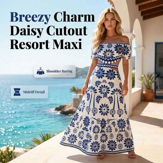 🌺🌴OFFRE LIMITÉE 50% DE RÉDUCTION🍹Robe de Resort Imprimé Daisy à Épaules Dénudées et Découpe à la Taille pour Femme – Silhouette Fluide, Charme Floral, Légère & Aérée – Parfaite pour Vacances à la Plage, Croisières & Escapades Estivales ☀️🌸
