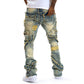 👖 50% DE RÉDUCTION 💥 Jean stretch jambes évasées homme – Effet usé, lavage vintage & patchwork – Denim confortable, look streetwear rétro – parfait pour un style décontracté ou affirmé ✨