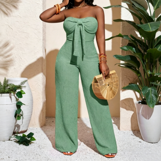 👗🔥 PROMO -50% ! Combinaison Femme Bustier Sans Bretelles Taille Haute Jambe Large – Tissu Texturé Respirant Sophistiqué, Nœud Avant Féminin Moderne, Coupe Fluide Liberté Mouvement · 4 Coloris · XS-XL ✨