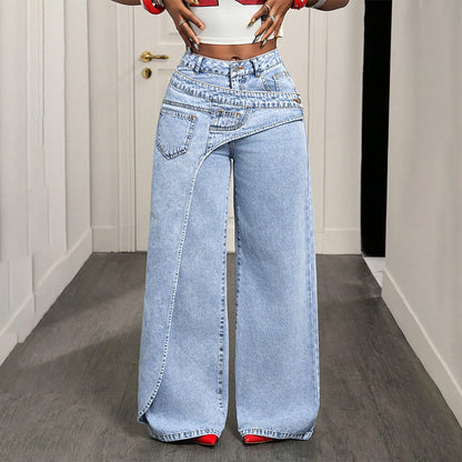 👖✨Jean pour femme à taille asymétrique et jambes larges