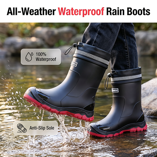 👢 PROMO FLASH 50% DE RÉDUCTION ! 🌧 Bottes de Pluie Étanches Unisex – Mi-Mollet, Semelle Antidérapante, Coque Résistante à l’Usure, Facile à Nettoyer, Noir Rouge/Beige/Noir, Tailles 36-45 🏆
