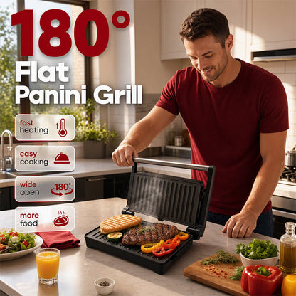 🥪✨ Presse à Paninis et Gril Électrique 180° en Inox