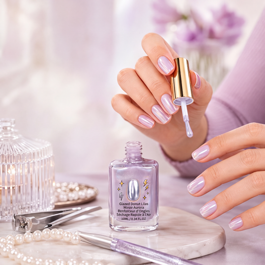 🌷💅 1 acheté, 1 offert，42k+ adoptés · Vernis fortifiant lilas miroir – Effet miroir, formule durcissante, une touche de lilas qui illumine les ongles tout en les protégeant des cassures 🛡️💜