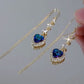 💎👜 -50% ! 💙Cadeau Idéal – Boucles d'Oreilles à Fil avec Pierre Précieuse Synthétique en Forme de Cœur Bleu Exquis