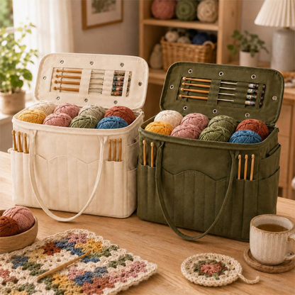 🧶🧵 Sac de rangement en toile – Compartiments pour aiguilles, œillets pour fil, poches intérieures, gardez votre matériel de couture organisé et à portée de main, partout avec vous 🌿✨
