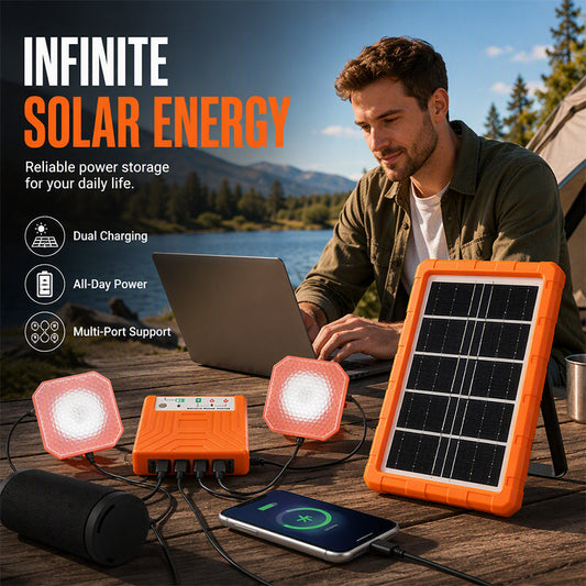 ☀️ Panneau solaire portable en matériau résistant – Recharge et alimentation 2 en 1, pour téléphones, batteries et appareils, camping et urgence