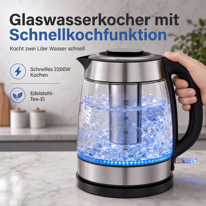 ⚡ OFFRE FLASH -50% ☕ Bouilloire Électrique en Verre 2L — Arrêt Auto, Protection Anti-Surchauffe, Filtre à Thé