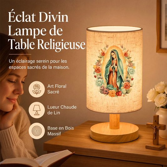 ⚡Lampe de Table en Bois – Motif Vierge Marie & Lueur Douce for Une Ambiance Paisible et Spirituelle 🕊️✨