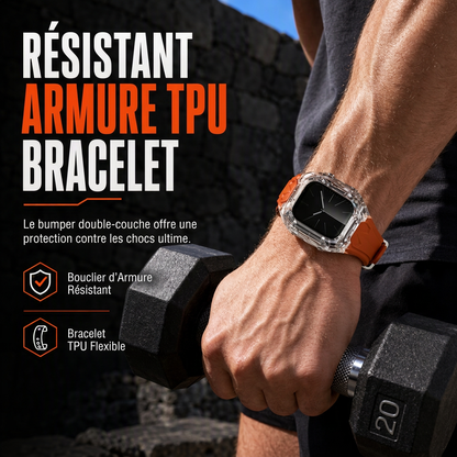 Bracelet de montre connectée intégré avec étui de protection, bracelet de sport translucide à blocs de couleurs pour montres de 40 mm, 41 mm, 42 mm, 44 mm, 45 mm, 46 mm et 49 mm