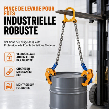 Pince de levage de fûts d'huile robuste, lève-fûts pour chariot élévateur et grue, pour fûts en acier et en métal, outil de manutention de fûts forgé par matriçage