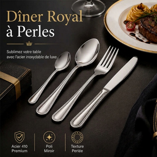🍽️ Set de couverts 4 pièces – Fini les couverts ternes et qui se plient – Acier inoxydable 410, finition miroir, design équilibré – Idéal pour repas de fête et cadeaux 🥂