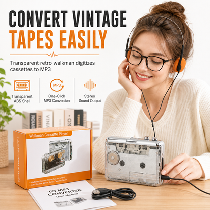 📢📢50 % DE RÉDUCTION !! ⏰Transparent Portable Cassette Player & Tape to MP3 Converter with Type-C
