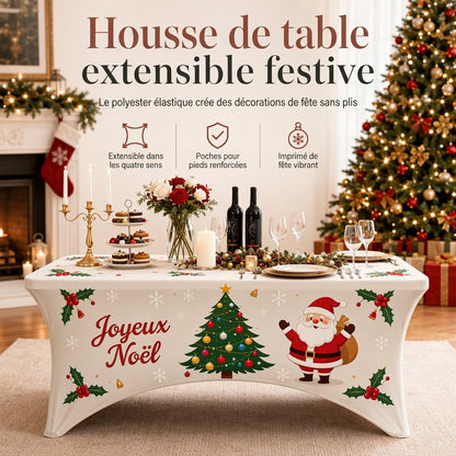 Housse de table extensible ajustée de Noël pour tables rectangulaires