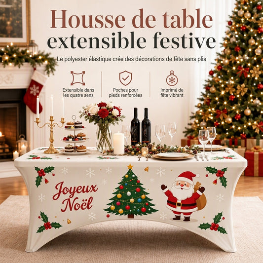 Housse de table extensible ajustée de Noël pour tables rectangulaires