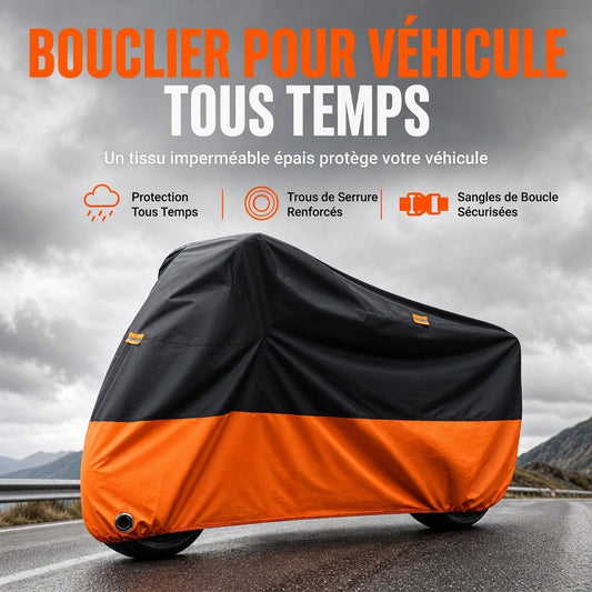 🏍️ PROMO -50% ✨ Housse de Moto Imperméable — Trous Antivol & Bandes Réfléchissantes 🌧️