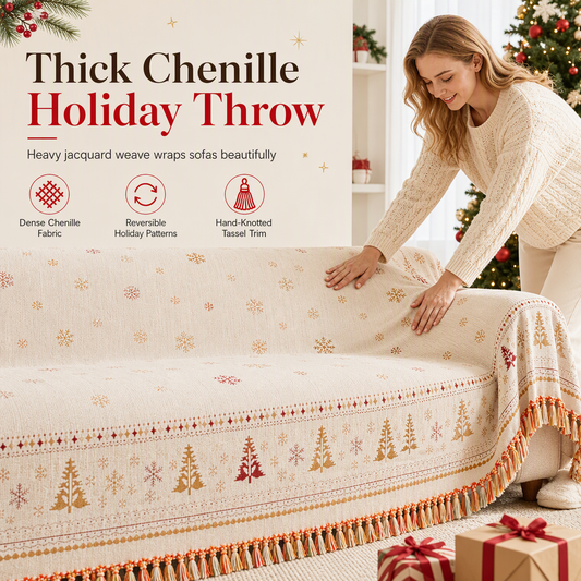 50% de Réduction – Jeté de Canapé Réversible en Chenille Style Noël