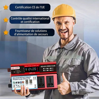 Adaptateur de chargeur de voiture portable 2000W avec onduleur de puissance, convertit le courant continu en courant alternatif