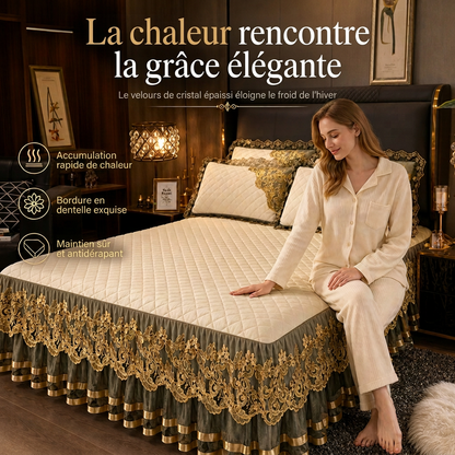 ❄️ Offre spéciale hivernale anticipée 🎀 | Drap-housse élastique en velours avec bordure en dentelle et construction antidérapante – doux, hypoallergénique, idéal pour la saison froide 🛏️✨