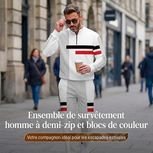🔥NOUVEAUTÉ 2026 - 38 % DE RÉDUCTION🔥Ensemble de survêtement à demi-zip pour homme, motif color block